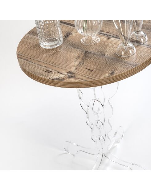 Table Arabesco bois/transparent - D.50xH.44 cm