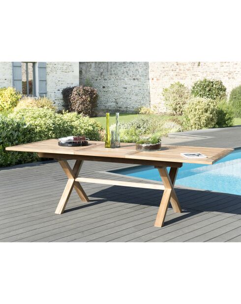 Uitschuifbare rechthoekige tafel met kruispoten Fun teak - 180/240x100x75 cm