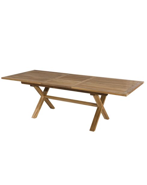 Uitschuifbare rechthoekige tafel met kruispoten Fun teak - 180/240x100x75 cm