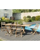 Ensemble 1 table à manger + 6 chaises pliantes textilène en teck Fun taupe - 180/240x100x75 cm