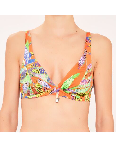 Top de baño triangular naranja con aros