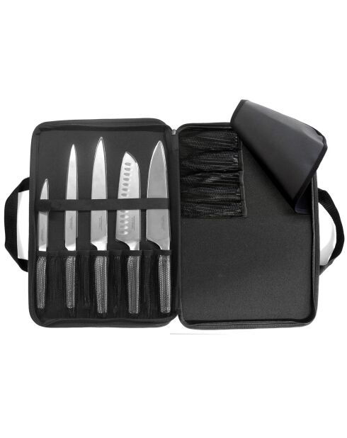Trousse + 5 couteaux Asean gris/noir