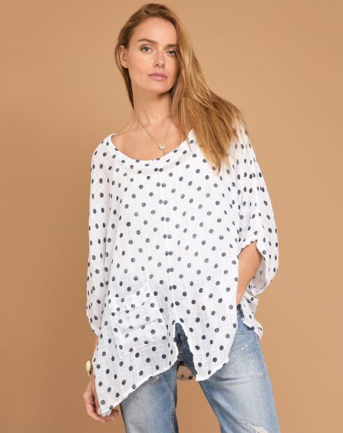 Tunique 100% Lin Carla à pois blanche