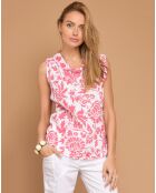 Blouse 100% Lin Isa imprimée blanc/rose