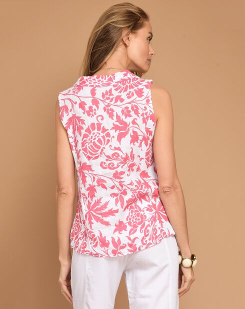 Blouse 100% Lin Isa imprimée blanc/rose
