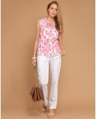 Blouse 100% Lin Isa imprimée blanc/rose