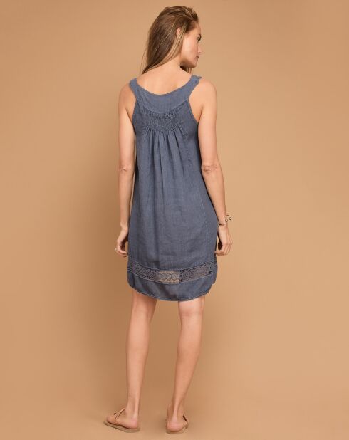 Robe 100% Lin Ivana à dentelle marine