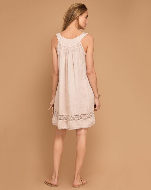 Robe 100% Lin Ivana à dentelle rose