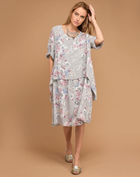 Robe 100% Lin Rosa imprimée taupe