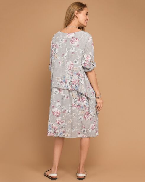 Robe 100% Lin Rosa imprimée taupe