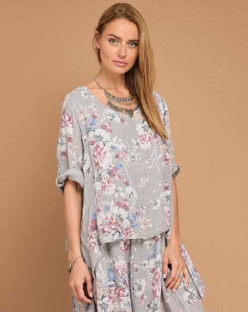 Robe 100% Lin Rosa imprimée taupe