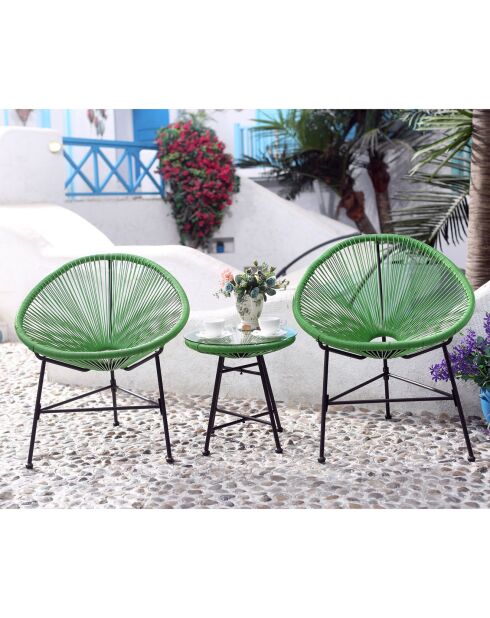 Ensemble 2 fauteuils & table Pinamar vert