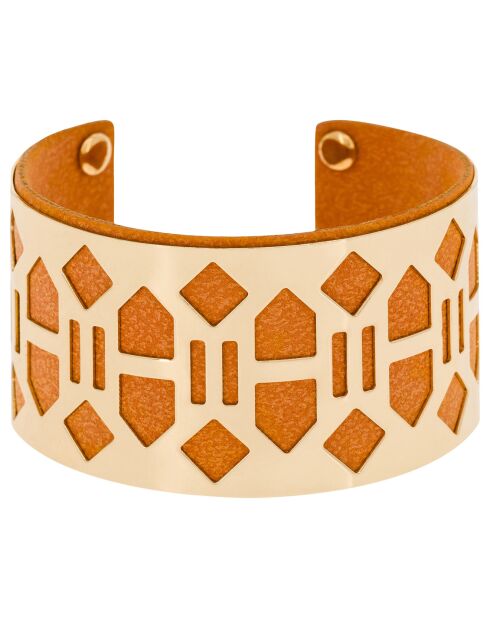 Manchette simili cuir en Laiton doré/orange
