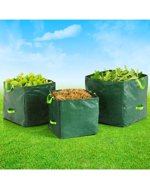 3 Sacs de jardin avec poignées verts - 70/100/170L