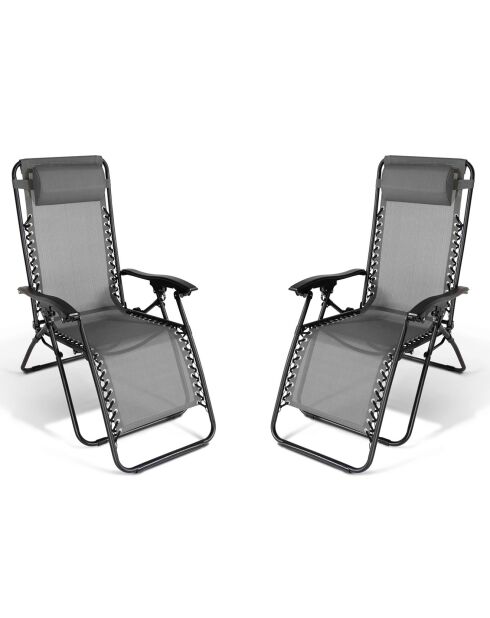 2 Fauteuils de jardin Relax anthracite - 70x110x92 cm