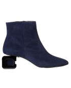 Bottines en Velours de Cuir Thais bleues - Talon 5 cm