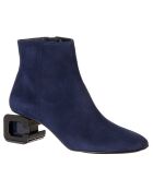 Bottines en Velours de Cuir Thais bleues - Talon 5 cm