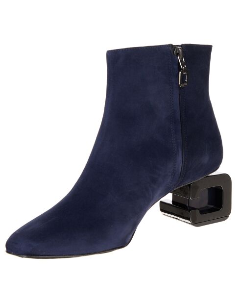 Bottines en Velours de Cuir Thais bleues - Talon 5 cm