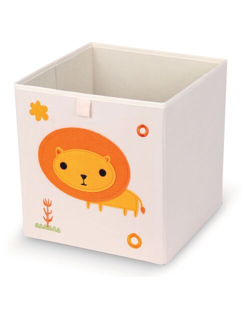 Boîte de rangement enfant Lion blanc/orange - 27x27x28 cm