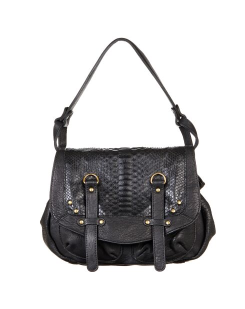 Sac épaule en Cuir d'Agneau & Python Mini Jamily noir - 25x22x7 cm