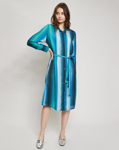 Robe Tiana à rayures bleu/vert/noir