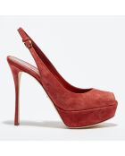 Slingbacks en Velours de Cuir Vit open-toe goyave Talon 12 cm