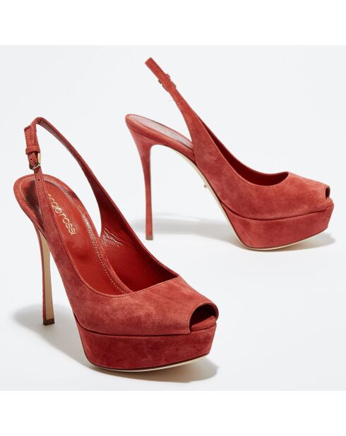 Slingbacks en Velours de Cuir Vit open-toe goyave Talon 12 cm