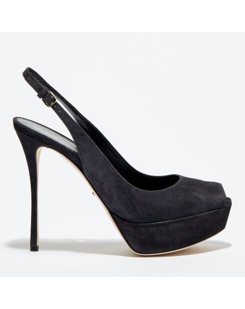 Slingbacks en Velours de Cuir Vit open-toe anthracite Talon 12 cm