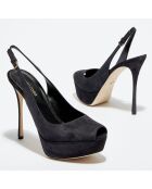 Slingbacks en Velours de Cuir Vit open-toe anthracite Talon 12 cm