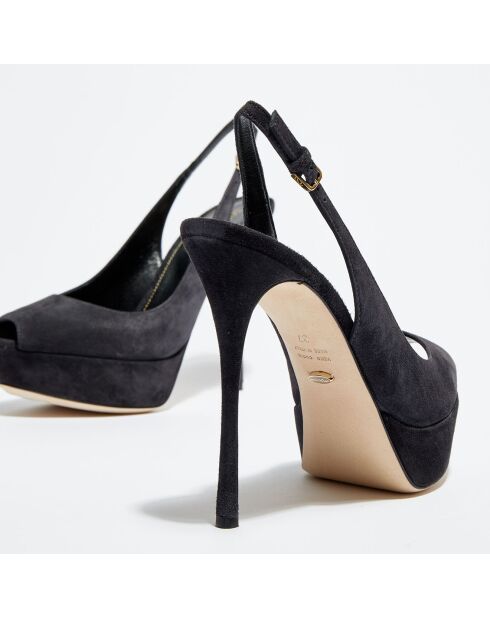 Slingbacks en Velours de Cuir Vit open-toe anthracite Talon 12 cm