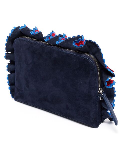 Pochette in pelle di velluto blu - 27,5x17x3,5 cm