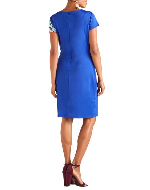 Robe col châle fleurie bleue