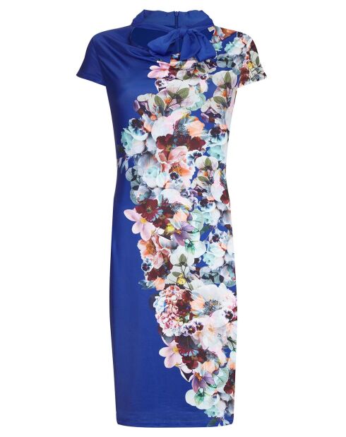 Robe col châle fleurie bleue