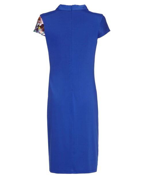 Robe col châle fleurie bleue