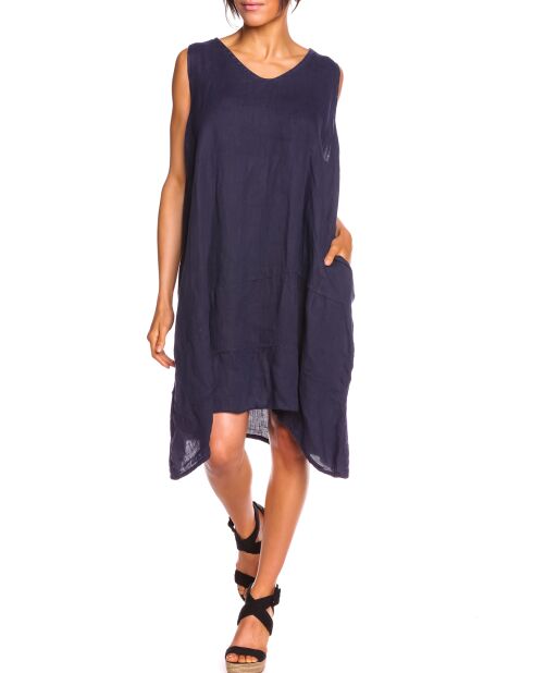 Robe ample 100% Lin Lilas marine
