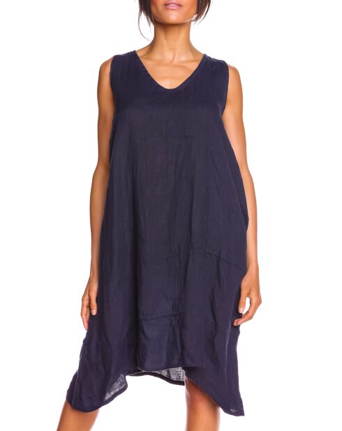 Robe ample 100% Lin Lilas marine