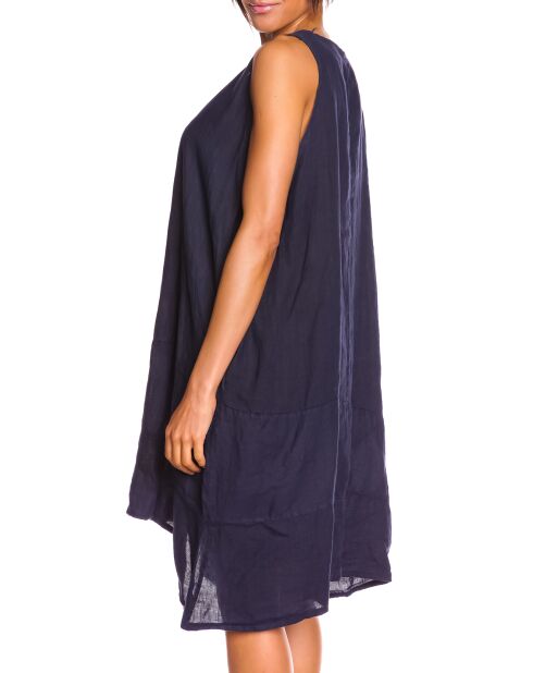 Robe ample 100% Lin Lilas marine