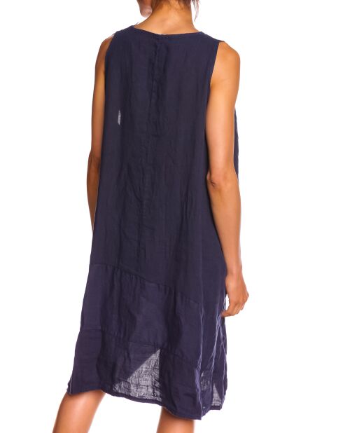 Robe ample 100% Lin Lilas marine