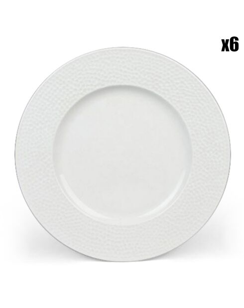 6 Assiettes à dessert  en Porcelaine Urban Martele blanches - D.21 cm