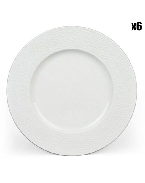6 Assiettes plates  en Porcelaine Urban Martele blanches - D.27 cm