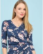 Robe imprimée col effet cache-coeur bleue