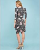 Robe imprimée col effet cache-coeur noire