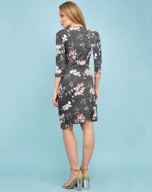 Robe imprimée col effet cache-coeur noire