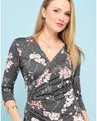 Robe imprimée col effet cache-coeur noire