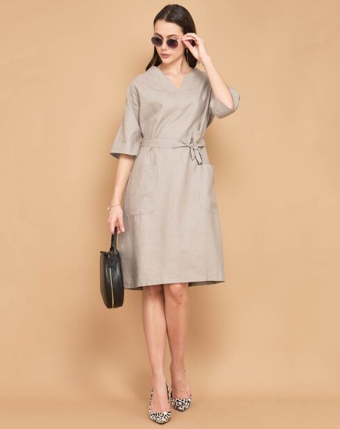Robe col V croisé marron