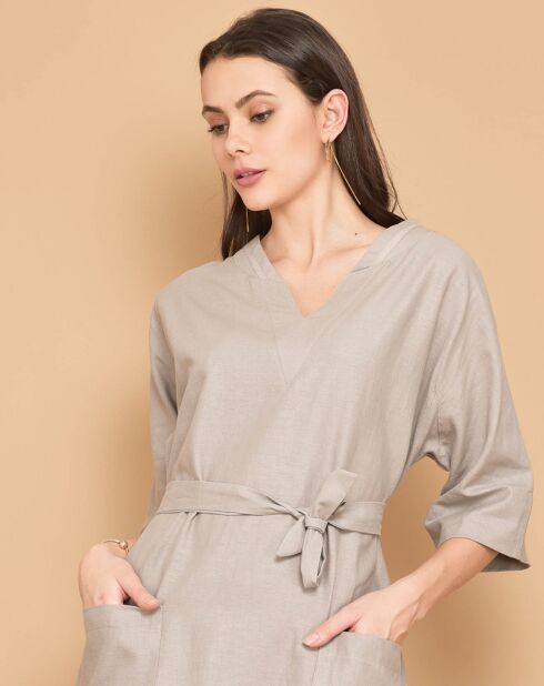 Robe col V croisé marron