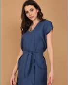 Robe 100% Lin fendue bleue