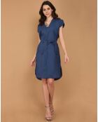 Robe 100% Lin fendue bleue