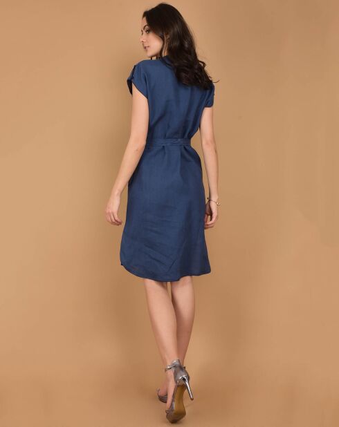 Robe 100% Lin fendue bleue