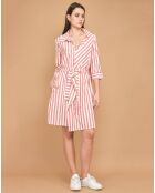 Robe rayée col chemisier rouge